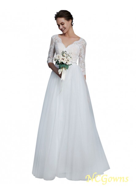 Ncgowns V-Neck Other Back Style Natural Waist 3 4 Sleeves Sleeve Tulle Fabric 2023 Wedding Dresses