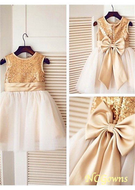 Zipper Tulle Fabric Sleeveless Sleeve Natural Waist A-Line Princess Tea-Length Sequin Wedding Party Dresses