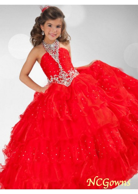 Lace Up Back Style Ball Gown Halter Neckline Red Dresses