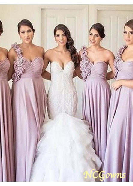 Sleeveless Sleeve Chiffon Floor-Length One-Shoulder Bridesmaid Dresses
