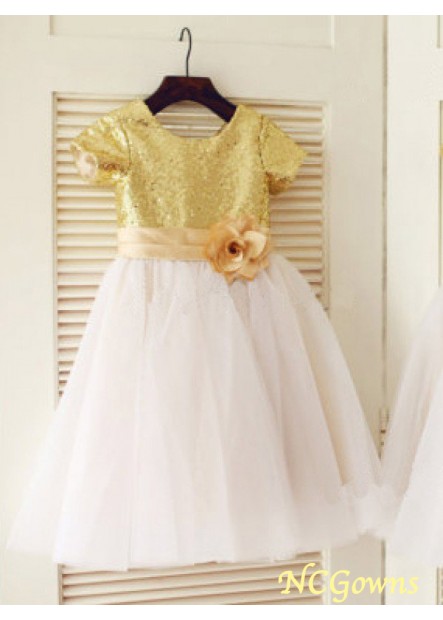 Short Sleeves Scoop Neckline Floor-Length A-Line Princess Ivory Dresses