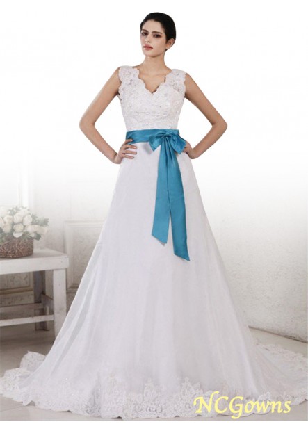 Applique Sash Ribbon Belt Embellishment Sleeveless Empire Waist Tulle  Satin Beach Wedding Dresses T801524715595
