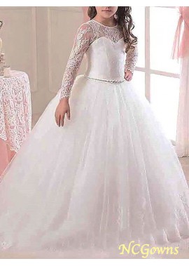 Floor-Length Long Sleeves Other Lace Embellishment Scoop Neckline Natural Wedding Party Dresses