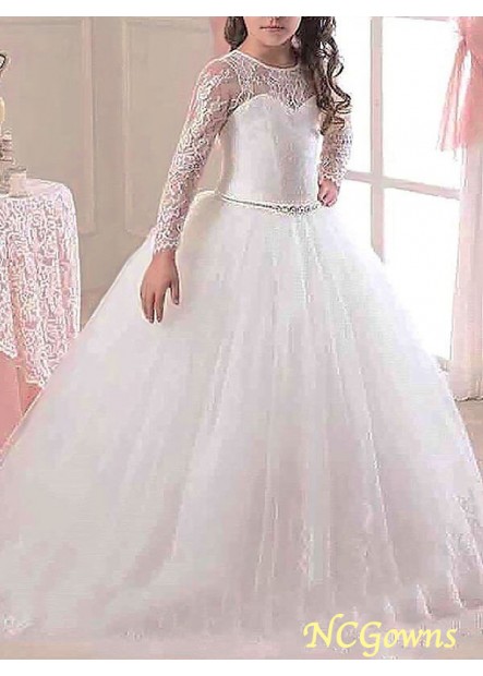 Floor-Length Long Sleeves Other Lace Embellishment Scoop Neckline Natural Wedding Party Dresses
