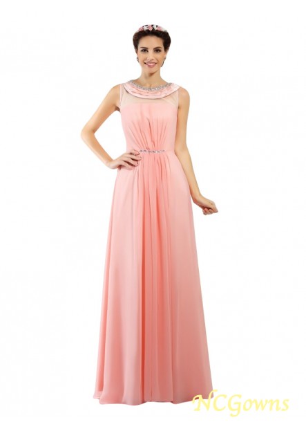 A-Line Princess Silhouette Sleeveless Floor-Length Zipper Chiffon Pink Dresses
