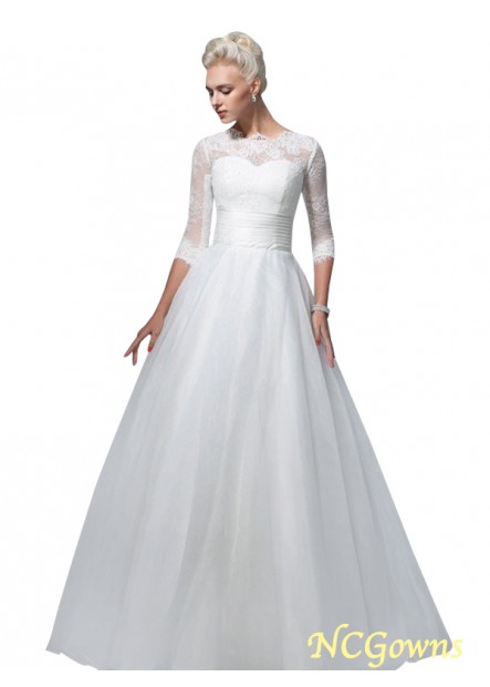 Ball Gown Floor-Length Organza Fabric 3 4 Sleeves Zipper Vintage Wedding Dresses