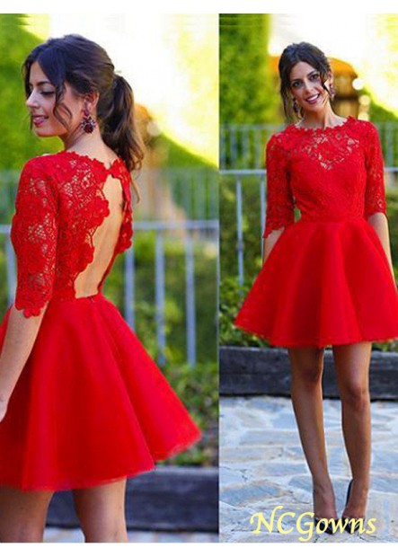 Natural Lace A-Line Princess 1 2 Sleeves Sleeve Short Formal Dresses