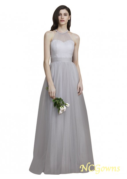 Zipper Floor-Length Halter Ruffles A-Line Princess Silhouette Tulle Fabric Natural Waist Wedding Party Dresses