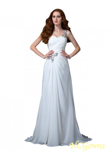 A-Line Princess Silhouette Chiffon Fabric Natural Sleeveless Sweep Brush Train Coast Evening Dresses