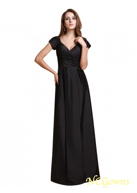 Taffeta V-Neck Zipper Ruffles Sheath Column Silhouette Black Dresses