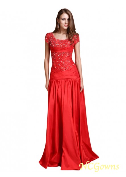 Beading Short Sleeves Empire A-Line Princess Silhouette Scoop Lace Up Evening Dresses