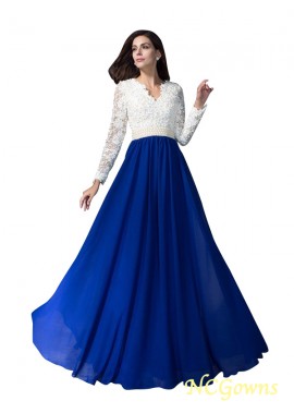 Ncgowns Long Sleeves Chiffon Natural Waist Floor-Length Long Formal Dresses
