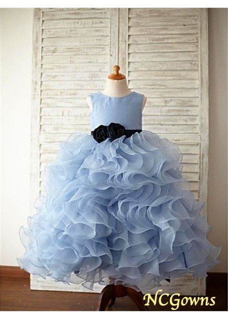 Scoop Organza Fabric Ball Gown Floor-Length Hemline Train Ruffles Embellishment Empire Flower Girl Dresses