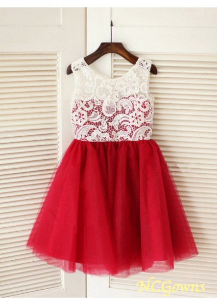 Scoop Neckline Lace Other Tulle Red Dresses T801524726445