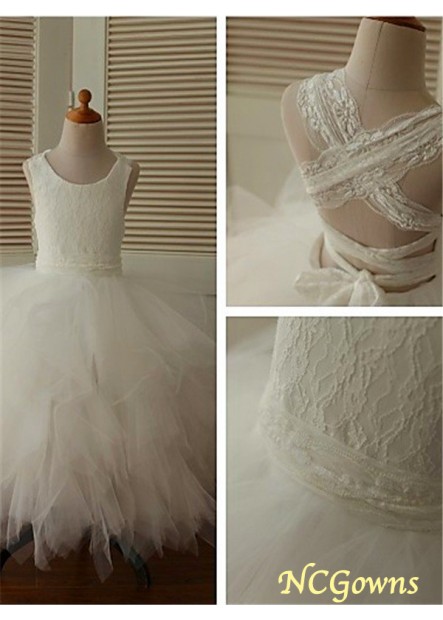 Ball Gown Lace Floor-Length Organza Fabric Natural Waist Wedding Party Dresses
