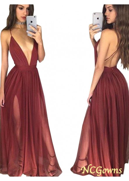 Sleeveless Sleeve Floor-Length A-Line Princess Silhouette Natural Waist Spaghetti Straps Red Dresses