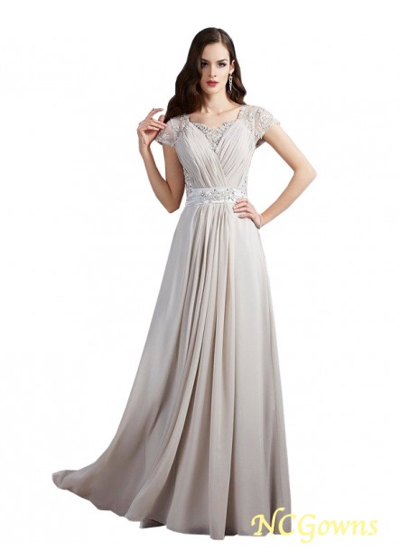 Chiffon Fabric Natural Beading Applique Embellishment Floor-Length Evening Dresses