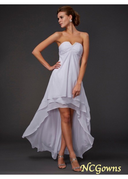 Ncgowns Asymmetrical Ruffles Sleeveless Sleeve A-Line Princess White Dresses