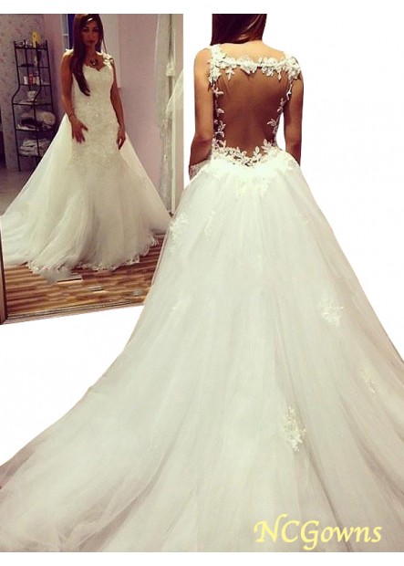 Natural Waist Ball Gown Silhouette Sleeveless Chapel Train Wedding Dresses