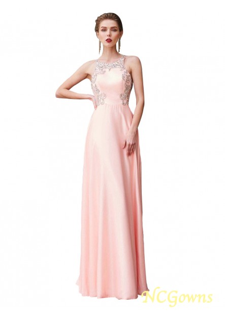 Floor-Length Sleeveless A-Line Princess Beading Embellishment Satin Evening Dresses
