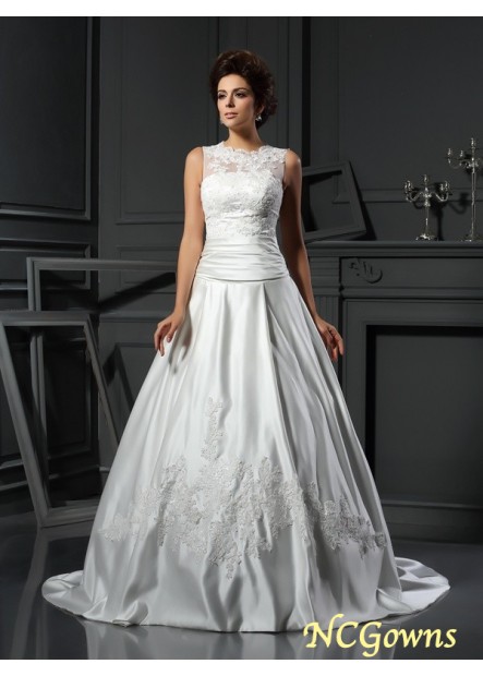 Ncgowns Satin A-Line Princess Chapel Train Zipper Back Style Natural Waist Ball Gowns T801524715761