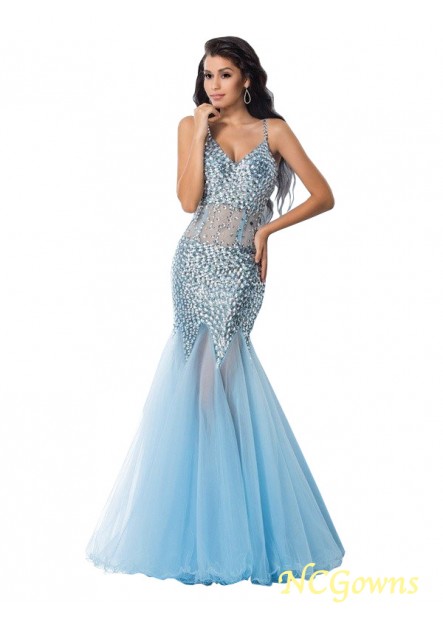 Sleeveless Trumpet Mermaid Sequin Natural Waist Floor-Length Spaghetti Straps Organza Fabric 2023 Evening Dresses