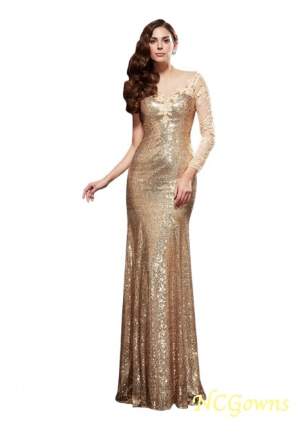 Ncgowns Other Floor-Length Natural Scoop Sequins Fabric 3 4 Sleeves Style