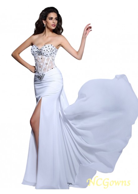 Ncgowns Natural Waist Chiffon Fabric Pleats Embellishment Sweetheart Sleeveless Mermaid Prom Dresses