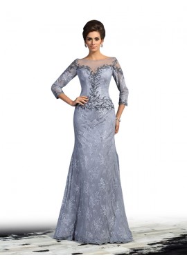 Lace Fabric 3/4 Sleeves Floor-Length Bateau Neckline Mermaid Mother Of The Bride Dresses