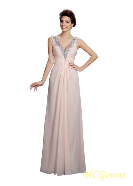 V-Neck Sleeveless Natural A-Line Princess Silhouette Chiffon Beading Evening Dresses