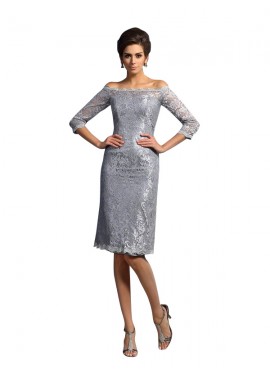Zipper 1 2 Sleeves Sleeve Lace Knee-Length Hemline Train Wedding Party Dresses