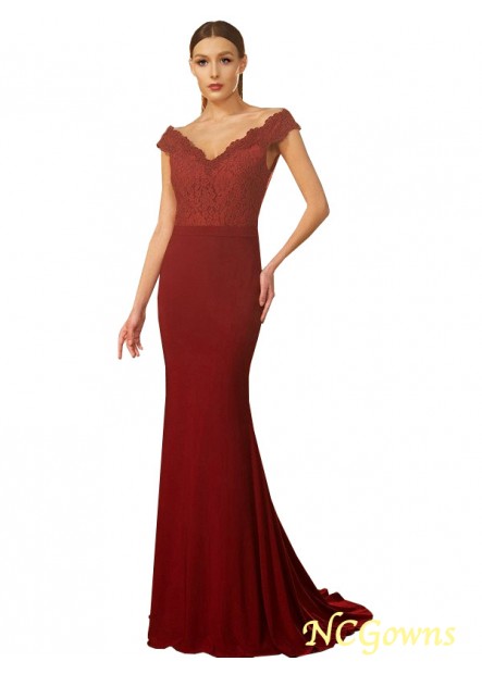 Sleeveless Trumpet Mermaid Sweep Brush Train Off-The-Shoulder Zipper Back Style Red Dresses T801524707746