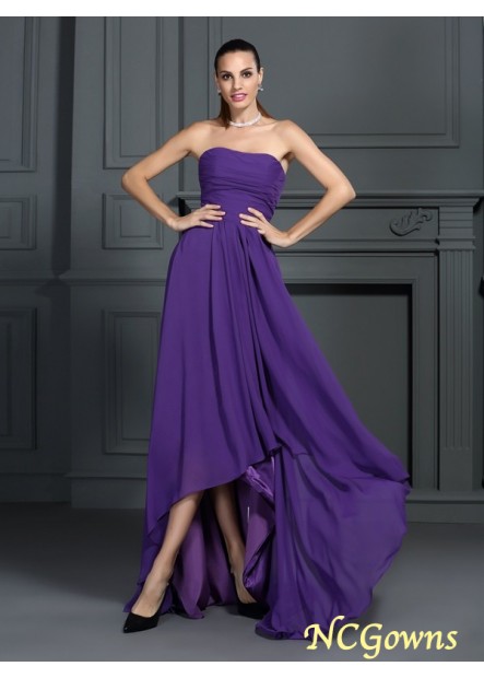 Strapless Chiffon Fabric Pleats Embellishment Sleeveless Empire Formal Evening Dresses