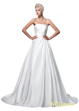 Chapel Train Hemline Train Ball Gown Sleeveless Strapless Ruched Embellishment Empire Waist Satin Wedding Dresses