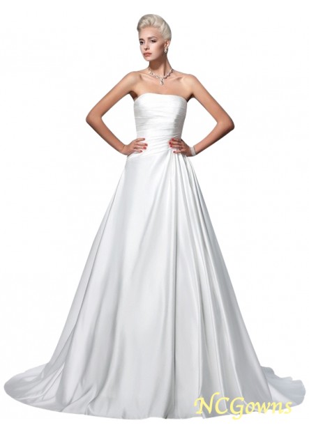 Chapel Train Hemline Train Ball Gown Sleeveless Strapless Ruched Embellishment Empire Waist Satin Wedding Dresses