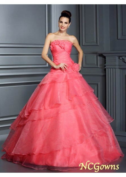 Floor-Length Lace Up Organza Ball Gown Silhouette Color T801524709778