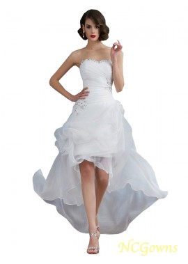 Asymmetrical Natural Waist Beading Applique Embellishment Organza Beach Wedding Dresses