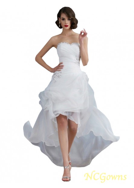 Asymmetrical Natural Waist Beading Applique Embellishment Organza Beach Wedding Dresses