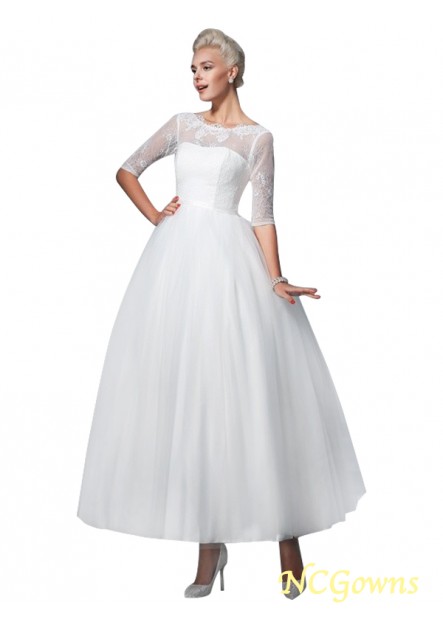 Ankle-Length Hemline Train Zipper Back Style Ball Gown 1 2 Sleeves Vintage Wedding Dresses
