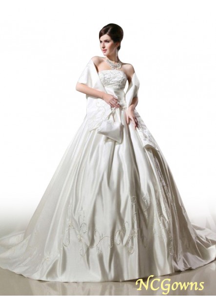 Sleeveless Lace Up Back Style Empire Strapless Chapel Train Beading Embroidery Wedding Dresses