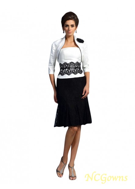 Ncgowns Sleeveless Zipper Back Style Sheath Column Natural Waist Knee-Length Hemline Train Black And White Dresses T801524725701