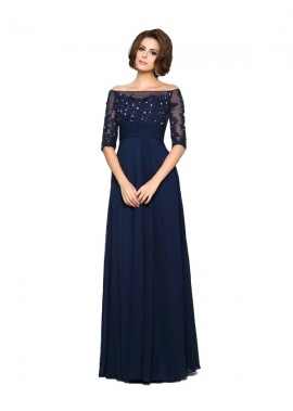 Ncgowns A-Line Princess Silhouette Floor-Length Hemline Train Beading Empire Off-The-Shoulder Chiffon Mother Of The Bride Dresses