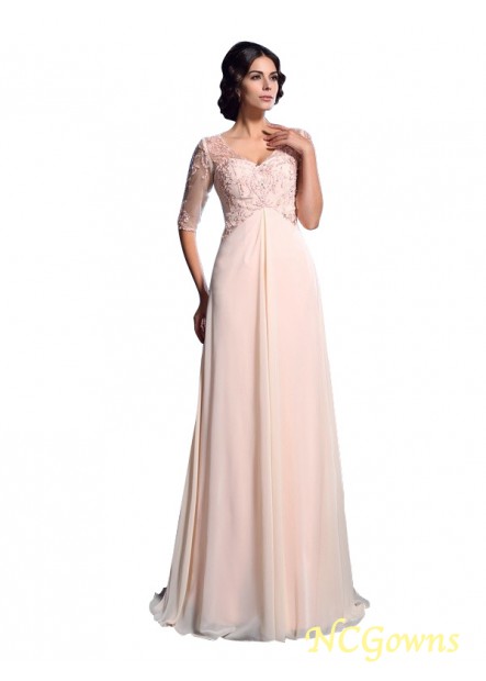 1/2 Sleeves Chiffon Fabric V-Neck Mother Of The Bride Dresses