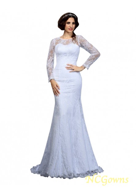 Scoop Neckline Lace Embellishment Zipper Long Sleeves Sheath Column Silhouette Lace Wedding Dresses