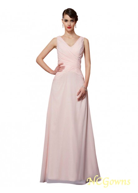 Floor-Length V-Neck Neckline A-Line Princess Chiffon Pleats Embellishment Evening Dresses