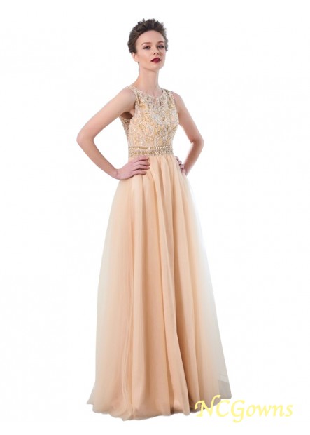 Backless Scoop Tulle Sleeveless Floor-Length Hemline Train Beading Embellishment Long Prom Dresses