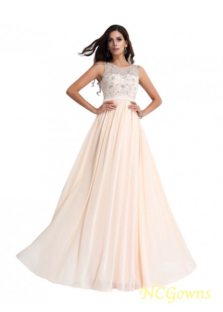 Beading Chiffon Natural Floor-Length Prom Dresses