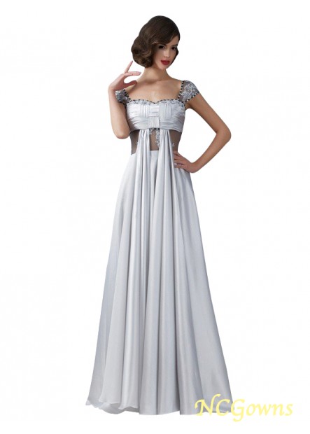Ncgowns Sleeveless Sleeve A-Line Princess Zipper Elastic Woven Satin Fabric Long Prom Dresses