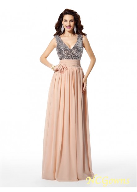 Ncgowns A-Line Princess Silhouette Natural Sleeveless Sleeve Floor-Length Hemline Train Chiffon Special Occasion Dresses