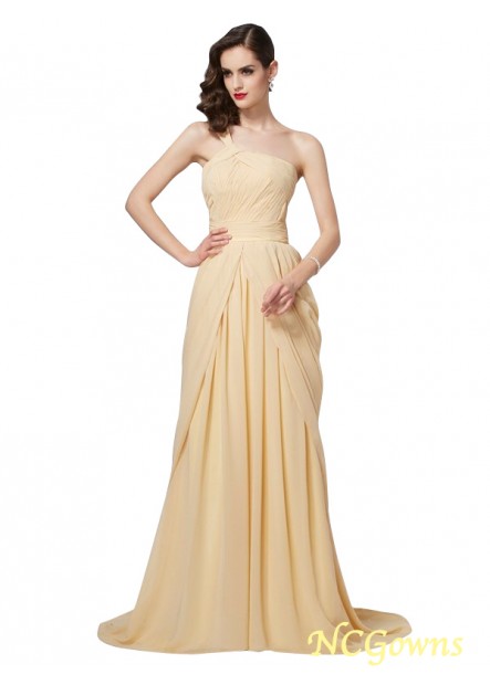 Chiffon Fabric A-Line Princess Natural Sleeveless One-Shoulder Neckline Prom Dresses